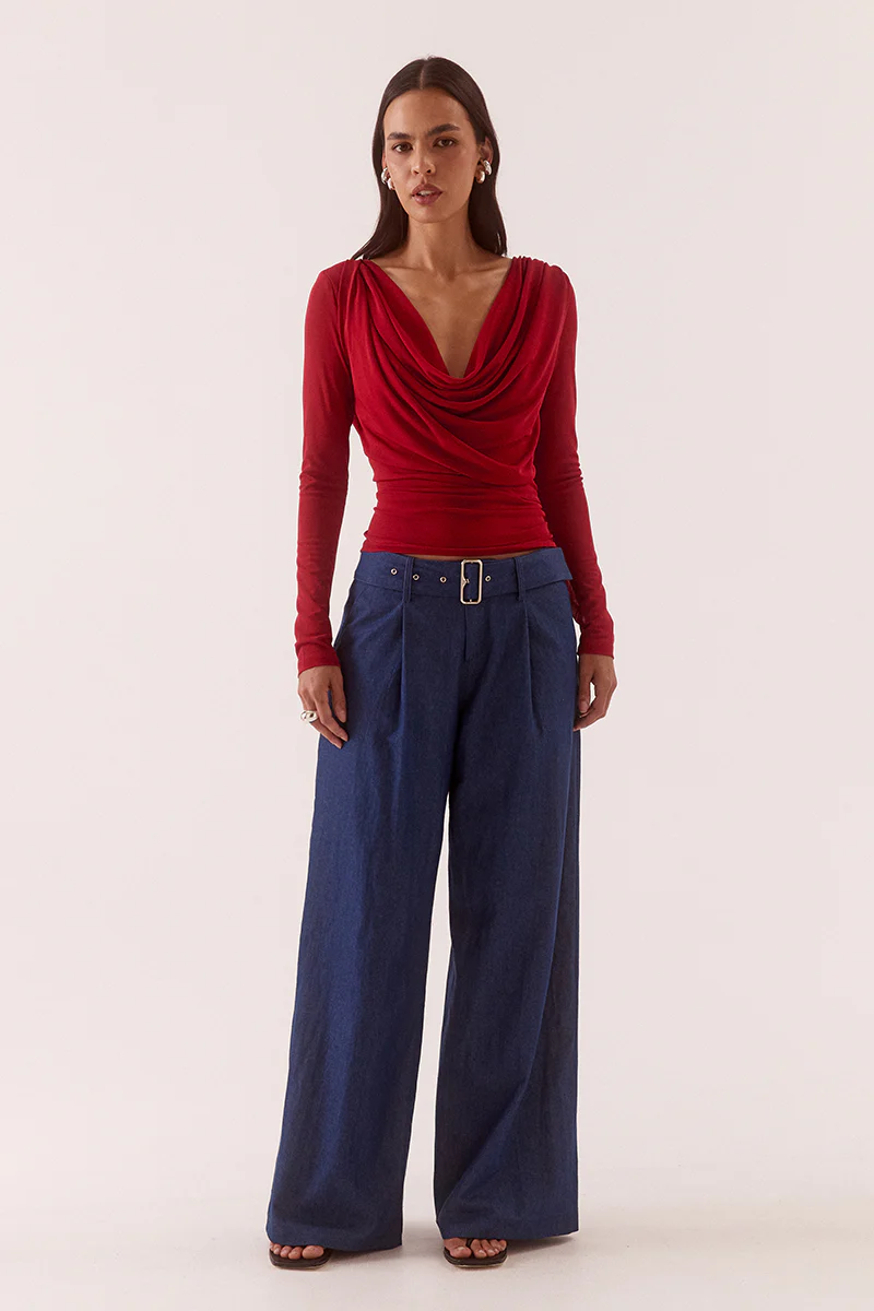 MYRIAD DRAPE TOP - CHERRY