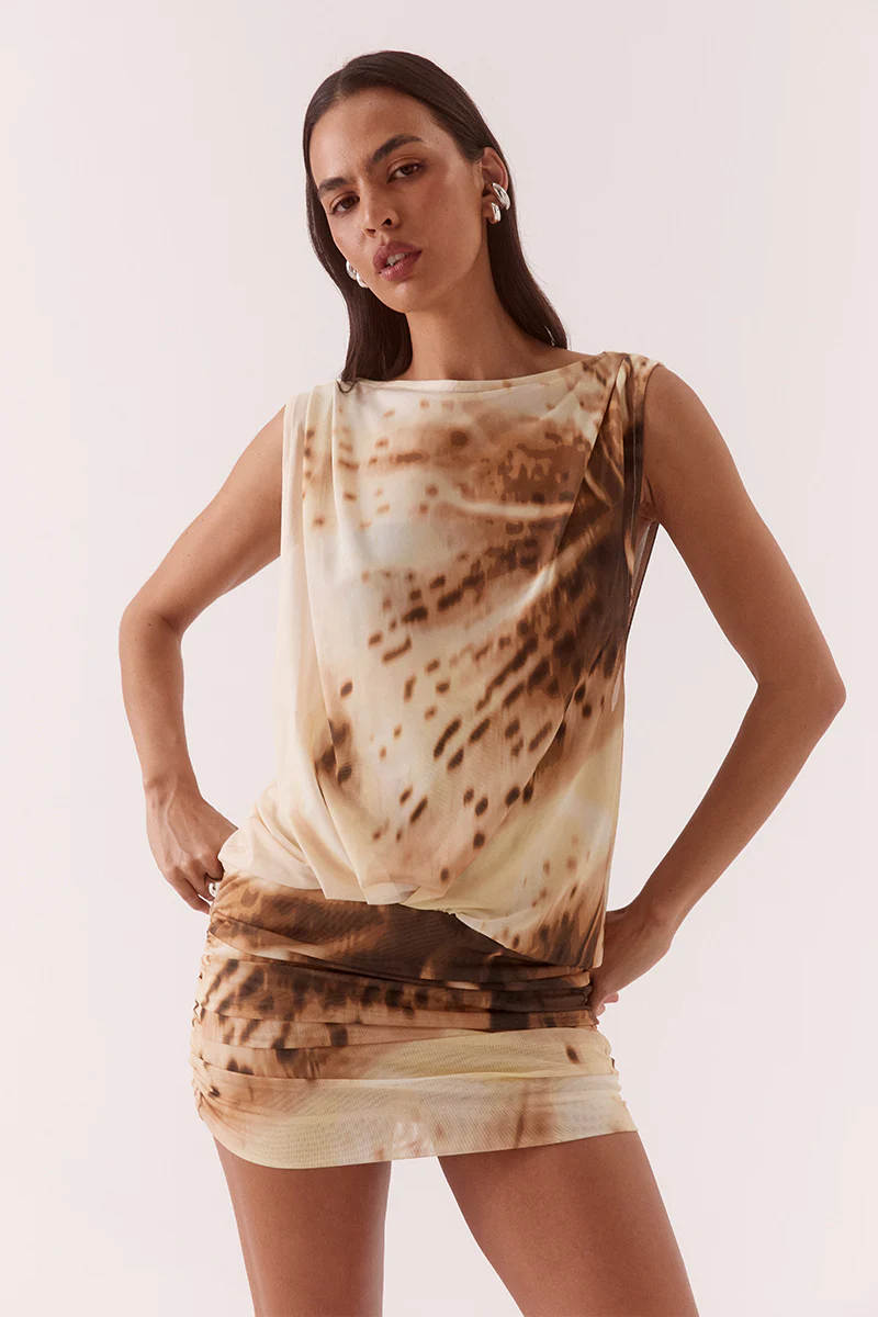 ODETTE DRAPE MINI DRESS - LEMON ORCHID - Image 2
