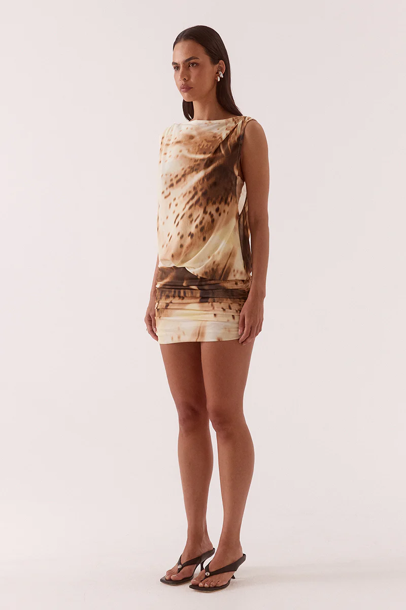 ODETTE DRAPE MINI DRESS - LEMON ORCHID - Image 3